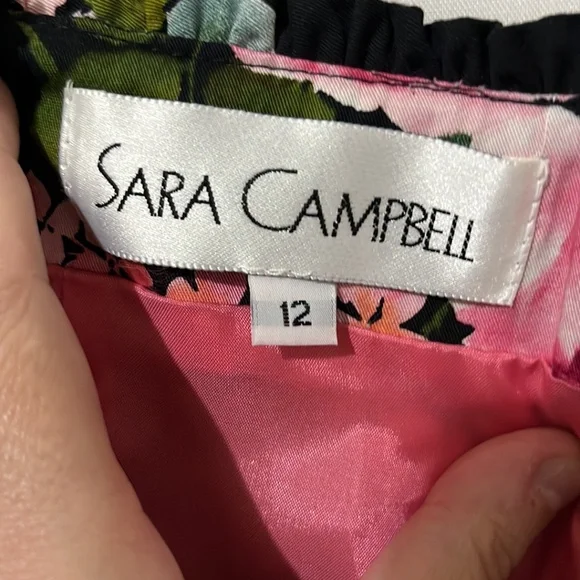 Sara Campbell 97% Cotton Black with Pink Floral Fit and Flare Dress a232 - Picture 4 of 6